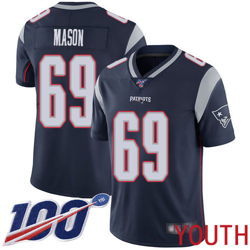 New England Patriots Football #69 100th Season Limited Navy Blue Youth Shaq Mason Home NFL Jersey->youth nfl jersey->Youth Jersey